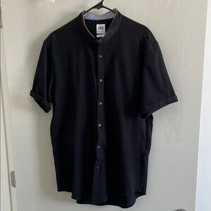Zara | Black Casual Button Down Shirt with Mandarin Collar